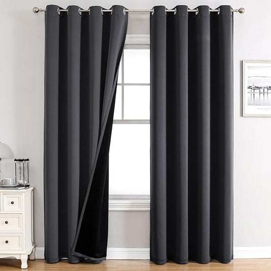 ChrisDowa 100% Blackout Curtains 80 inch Long for Bedroom with Black Liner, 2 Thick Layers Total Blackout Thermal Insulated Grommet Window Curtains 2 Panels Set (Dark Grey, 52 x 80 Inch)