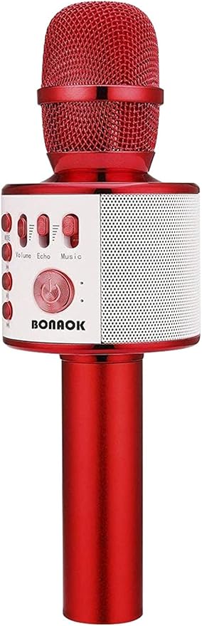 BONAOK Wireless Bluetooth Karaoke Microphone,3-in-1 Portable Handheld Mic Speaker Machine Birthday Home Party for PC or All Smartphone(Q37 Red)