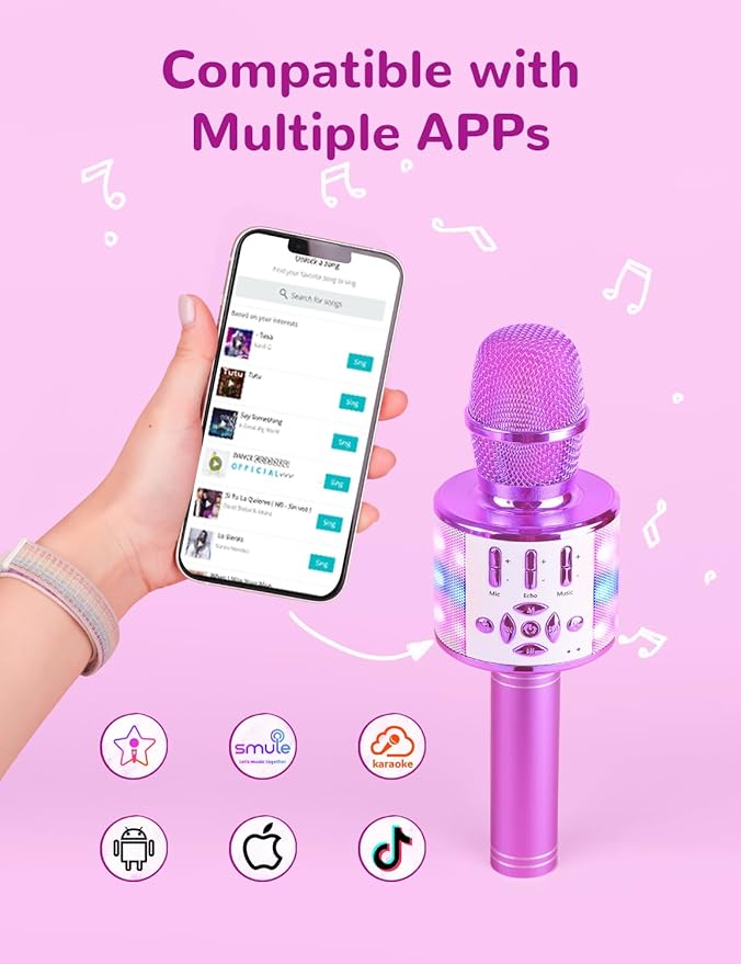 Amazmic Toys for Girls, Kids Karaoke Microphone Toddler Microphone for Kids with Lights, Birthday Gift for Girls, Boys Toy Age 3 4 5 6 7 8+(Light Purple)