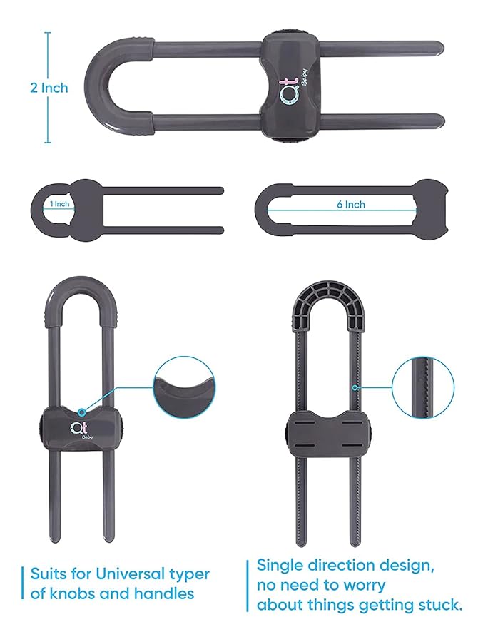 Baby Proofing Cabinet Locks | Adjustable U Shaped Baby Safety Latches for Drawers, Fridge, Closet |Modern Baby Proofing Cabinet Lock with Extra Secure Lock Buttons (Pack of 4)