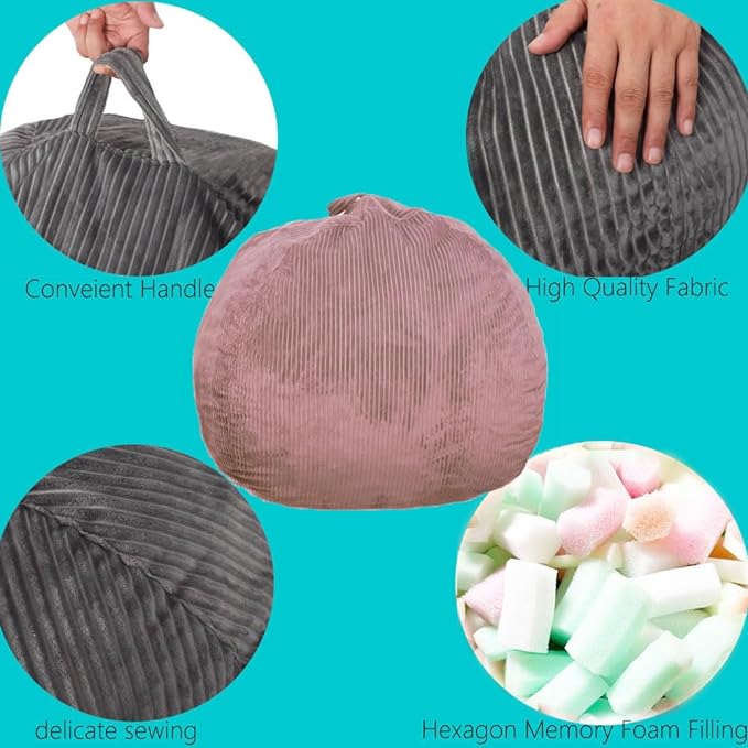 Bean Bag Chairs with Faux Rabbit Fur Cover, 3 ft Giant Memory Foam Bean Bag Chairs for Adults/Teens with Filling,Ultra Soft Faux Fur Fabric, Round Sofa for Living Room Bedroom College Dorm