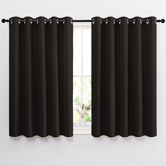 NICETOWN Blackout Curtains Panels for Window - Triple Weave Energy Saving Thermal Insulated Solid Grommet Blackout Drapes for Kitchen (1 Pair, 66 inches by 54 Inch, Toffee Brown)