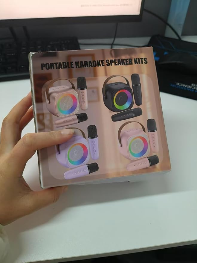 Mini Karaoke Machine for Kids Adults, Portable Bluetooth Speaker with 2 Wireless Microphones, Microphone and Speaker Set with Disco Light for Home Party Christmas Birthday Gift for Girls Boys