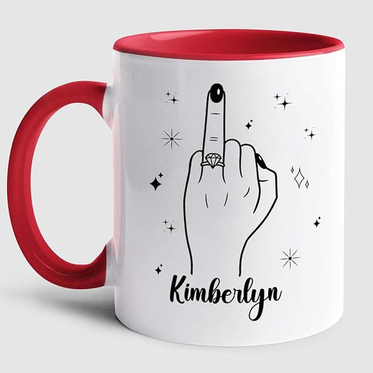Personalized Ring Finger Coffee Mug With Name, Custom White Cup Gift For Wedding Engagement Bridal Shower Bachelorette, Ring Accent Coffee Cup For Her Girlfriend Bride Wife, Just Married Mug 11 15Oz