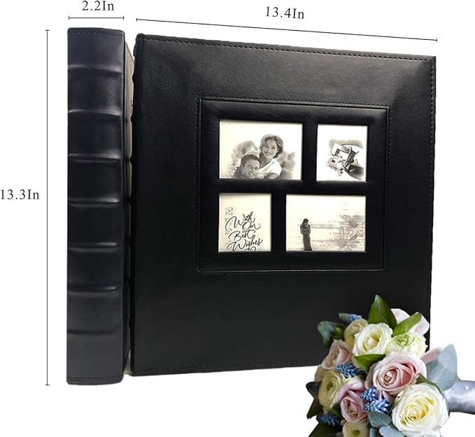 RECUTMS Photo Album Self Adhesive Magnetic DIY Scrapbook 60 Pages 13.3 x 13.4 (Inches) Accommodate 8X10 6X8 5X7 4X6 Photo Wedding Album Memory Book (Silver)
