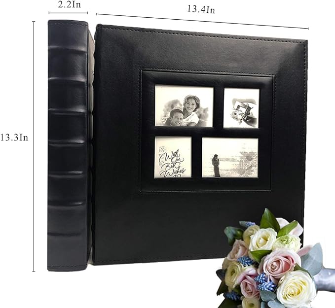 RECUTMS Photo Album Self Adhesive Magnetic DIY Scrapbook 60 Pages 13.3 x 13.4 (Inches) Accommodate 8X10 6X8 5X7 4X6 Photo Wedding Album Memory Book(Black)