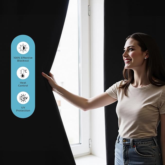 100% Blackout Curtains for Bedroom, 71" x 57" Portable DIY Blackout Blinds with Hook & Loop Tabs Stick-On, Temporary Blackout Shades No Drill, Privacy Pleated Window Shades for Baby Travelers Bedroom