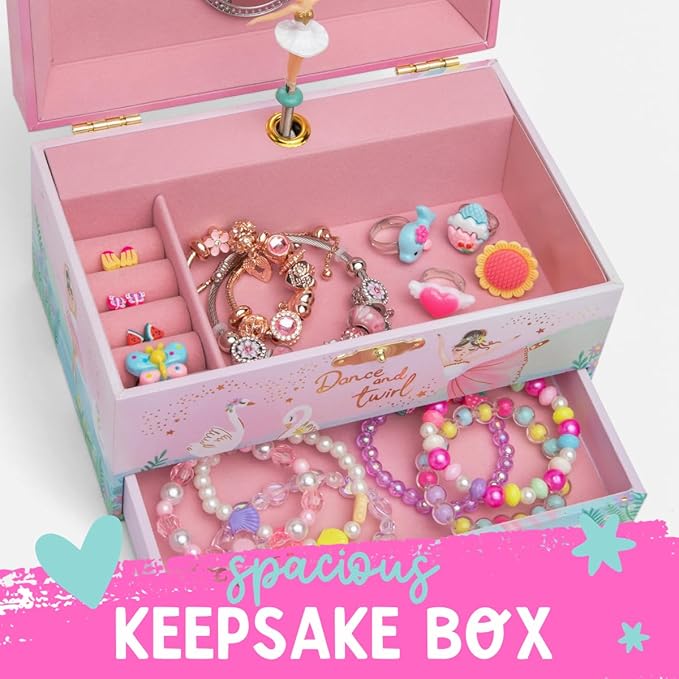 Musical Ballerina Jewelry Box for Girls - Kids Dancing Ballerina Music Box with Mirror, Ballet Gifts for Little Girls, Jewelry Boxes, Childrens Birthday Gift, Ages 3-10