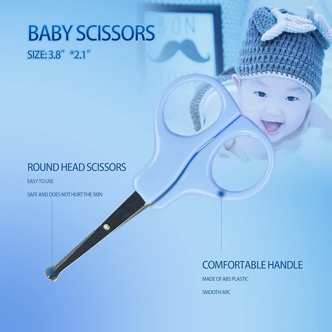 ZELINYE Baby Grooming Kit, 8 in 1 Baby Hair Brush/Nail Clipper/Nose Cleaner/Finger Toothbrush/Nail Scissors/Manicure Kit for Baby Care Keep Healthy and Clean(Blue)