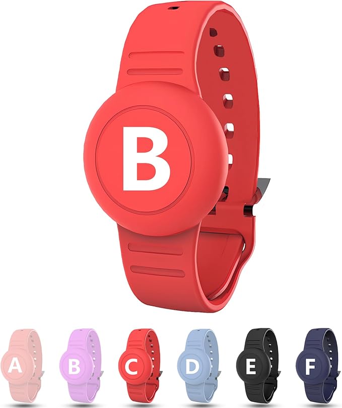 Waterproof Bracelet for AirTag Kids, Personalized Initial Letter Hidden Holder Compatible with Air Tag, Silicone Case for Airtag Adjustable Anti-Lost GPS Tracker for Toddler Child Elder, B