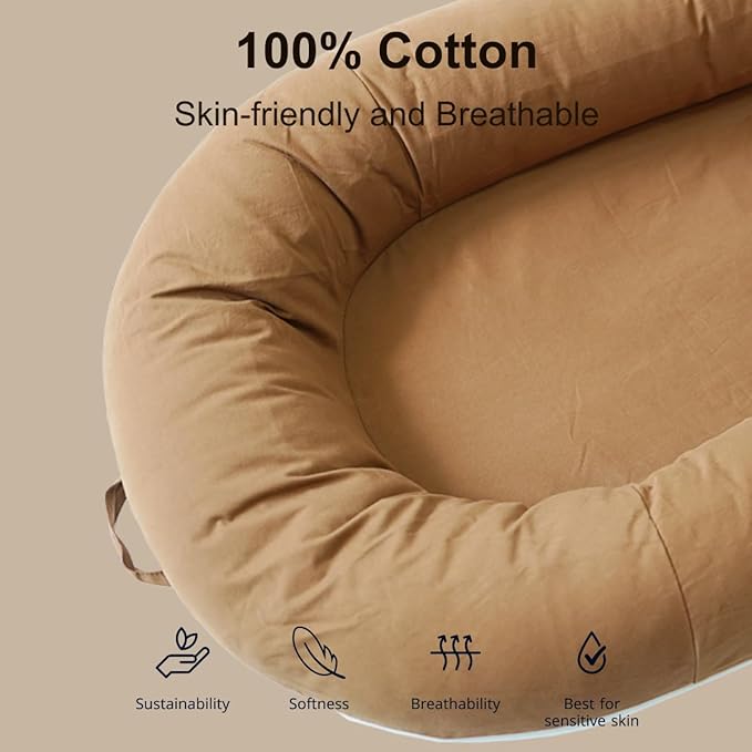 Deluxe Infant Lounger, Baby Nest Cover for Baby Girls & Boys, Newborn Essentials for Baby 0-12 Months, 100% Cotton (GoldenBrown)