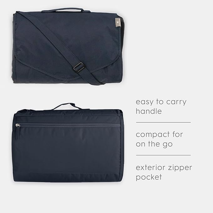 Little Unicorn 5'x7' Outdoor Family Picnic & Beach Blanket | Durable & Water-Resistant Fabric | Compact Fold & Easily Wipes Clean | Zipper Pocket (Navy Plaid)