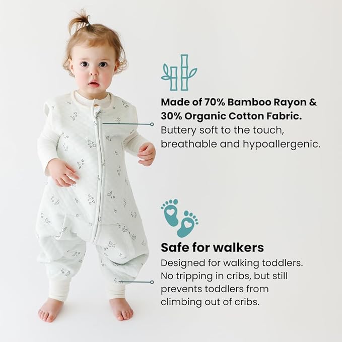 Tealbee Dreamsuit: Toddler Sleep Sack with Feet 3T 4T - 0.8 TOG Lightweight Baby Wearable Blanket for Walkers - Rayon made from Bamboo, Organic Cotton Sleeping Bag - Croissant