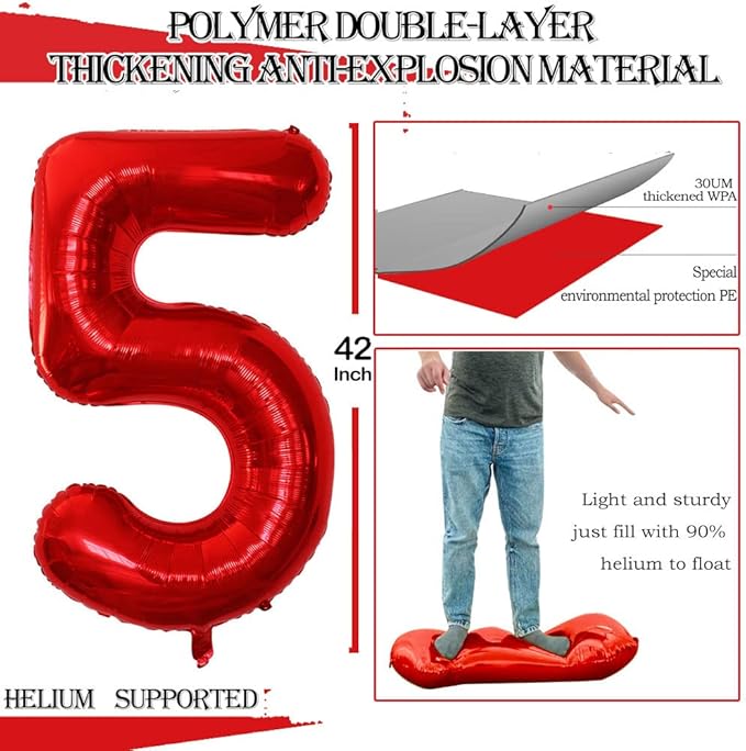 GOER Number 15 Balloons for 15th Birthday Sweet 15 Party Decorations,42 Inch Jumbo Foil Helium 51 Balloons for 51st Birthday Party Decoration (Red)