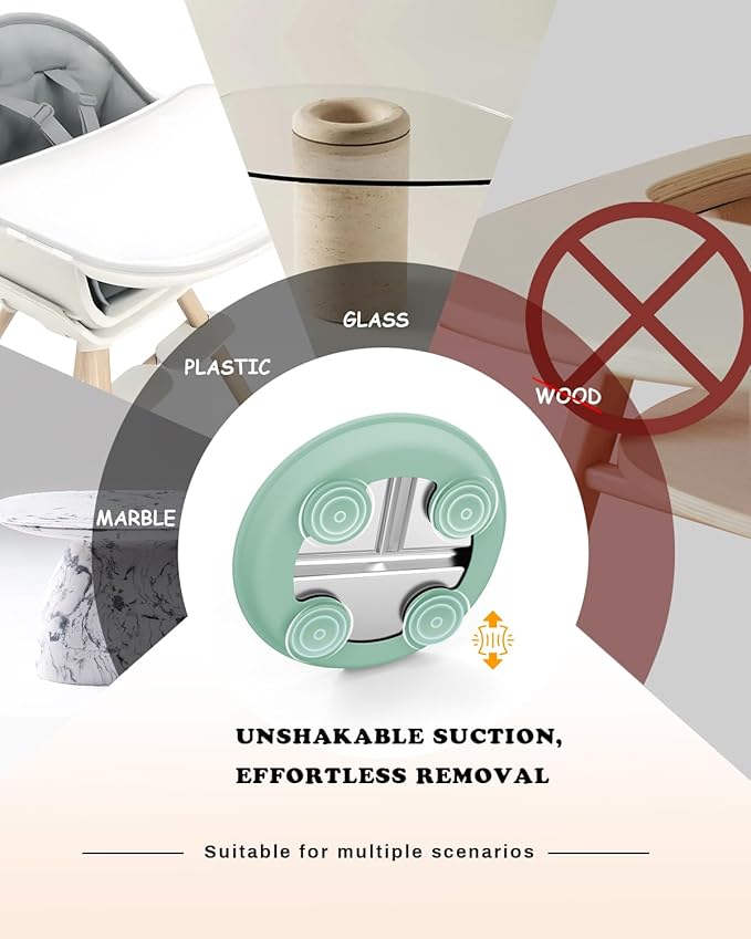 Stainless Steel Toddler Plate with Suction, 8” Divided Plates with Removable Silicone Sleeves for Baby, Non Toxic Unbreakable Kids Snack Dishes Set of 4, Sage Blue Beige Lilac