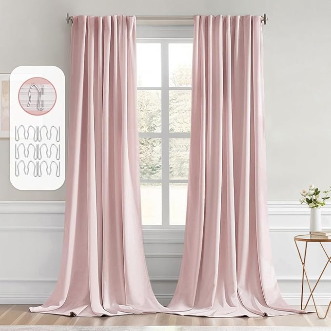 MIULEE Baby Pink Back Tab Blackout Curtains 102 Inch Long 2 Panels Set for Living Room Bedroom, Rod Pocket/Pinch Pleated Thermal Insulated Room Darkening Light Blocking Floor to Ceiling Drapes