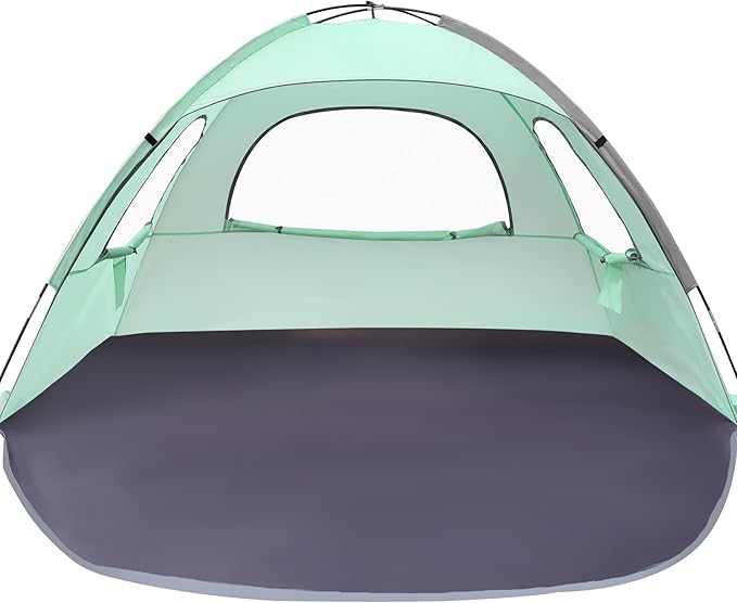WhiteFang Beach Tent Anti-UV Portable Sun Shade Shelter for 3/4/6/8 Person, Extendable Floor with 3 Ventilating Mesh Windows Plus Carrying Bag, Stakes and Guy Lines