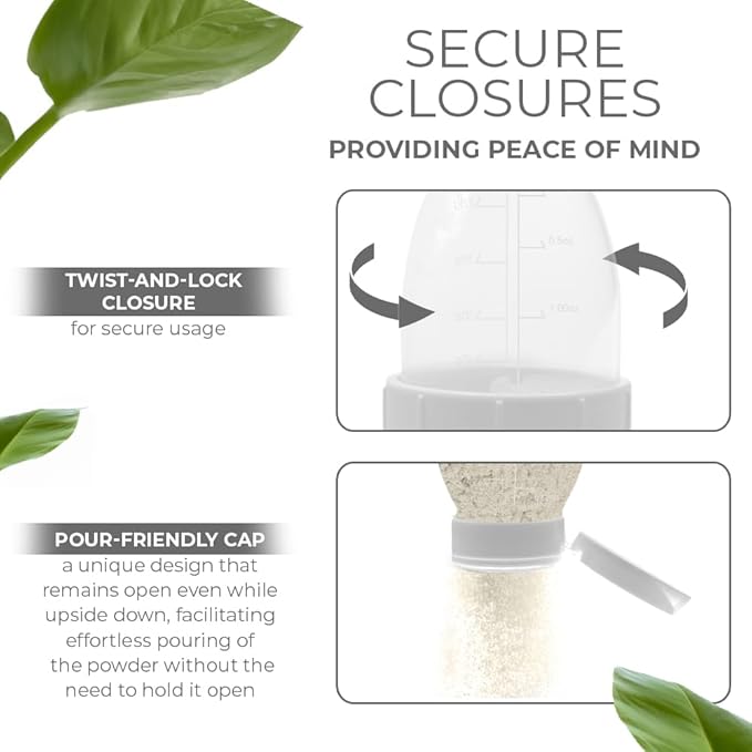 Re-Fill Powder Container To-Go, 2-Compartment Powder Travel Dispenser with Measurements - Powder Container for Protein Powder or Pre-Workout to use On-The-Go (White)