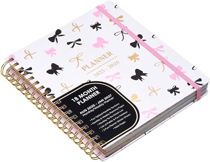 Votum August 2025 to January 2027 Large Back to School Academic Planner- Daily, Weekly & Monthly Organizer with Pens, Stickers, Sticky Notes, and a Sturdy Cover - Bows Pink