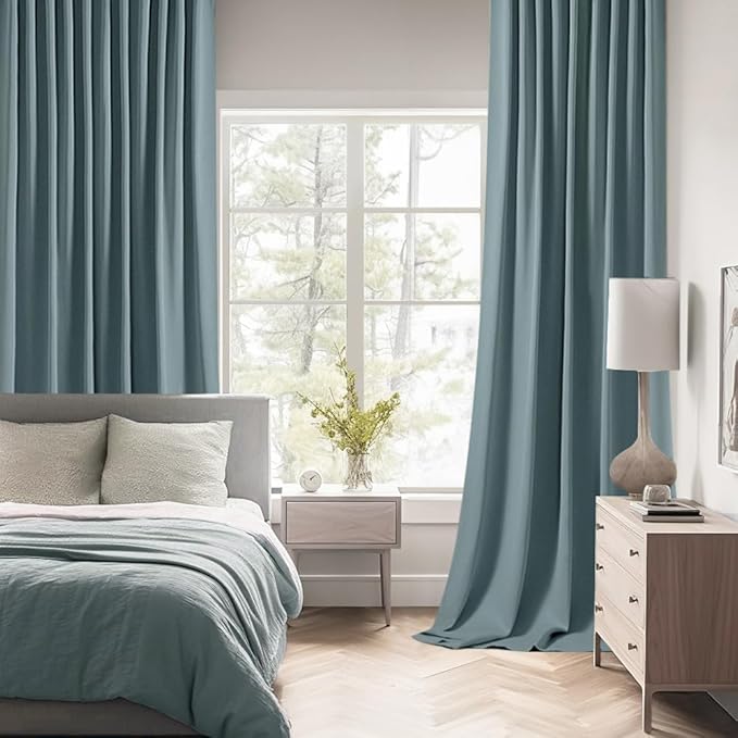 MIULEE Greyish Blue Back Tab Blackout Curtains 84 Inch Length 2 Panels Set for Living Room Bedroom Privacy, Rod Pocket/Pinch Pleat Thermal Insulated Room Darkening Pleated Light Blocking Drapes