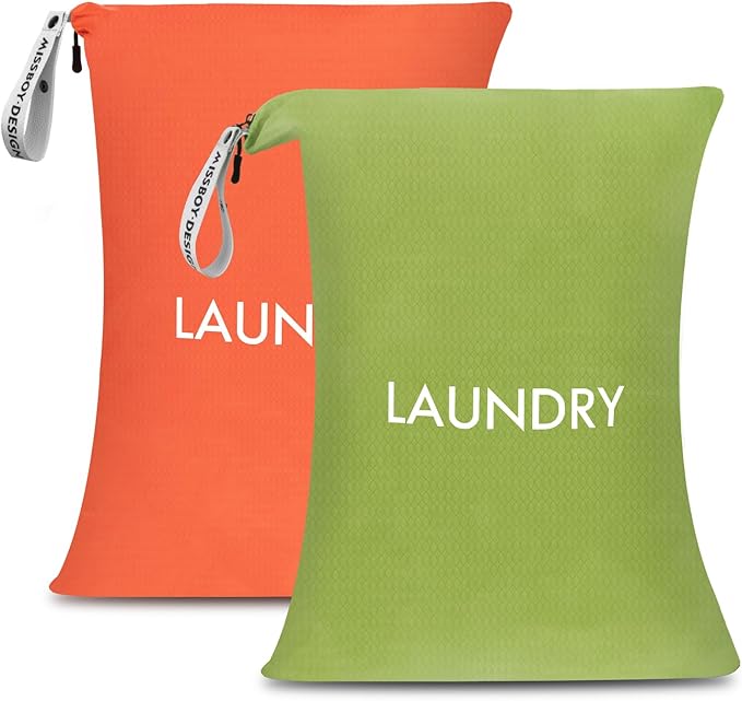 MissBoy 2 Pack Laundry Bags, Nylon Washable Wet Dry Bag, Travel Laundry Bags for Dirty Clothes, Swimming Bathing Suit Workout Wet Clothes Bag