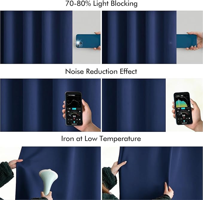 MIULEE Navy Blue Back Tab Blackout Curtains 90 Inches Long 2 Panels Set for Living Room Bedroom Privacy, Rod Pocket/Pinch Pleat Thermal Insulated Room Darkening Pleated Light Blocking Drapes