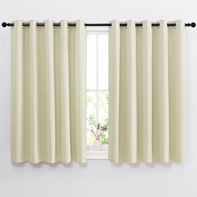 NICETOWN Room Darkening Curtains and Drapes for Bedroom - Grommet Energy Saving Thermal Insulated Light Blocking Window Treatments for Kitchen (Beige, 1 Pair, W66 x L54)