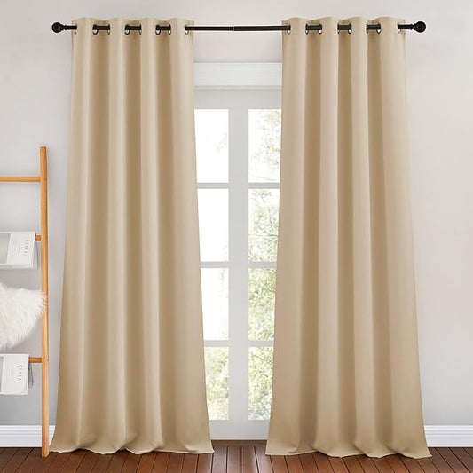 NICETOWN Blackout Draperies Curtains Panels - Window Treatment Thermal Insulated Solid Grommet Blackout Curtains/Panels/Drapes for Bedroom (Biscotti Beige, Set of 2, 46 by 90 Inch)