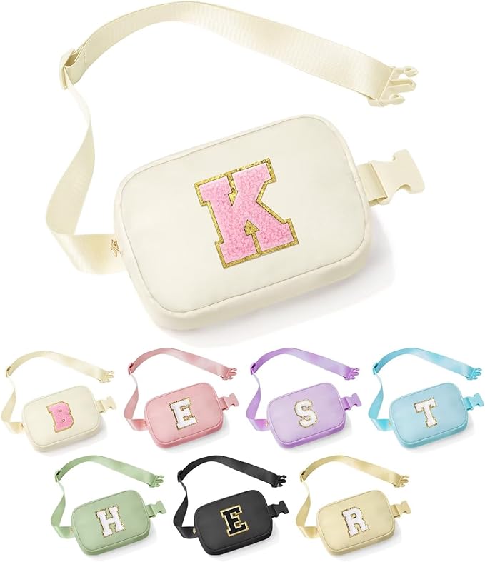YOOLIFE Initial Crossbody Bag Fanny Pack - Belt Bag for Women Girls, Letter Cross Body Bag for Women Everywhere Belt Bag Monogrammed Girls Purse, Beige K