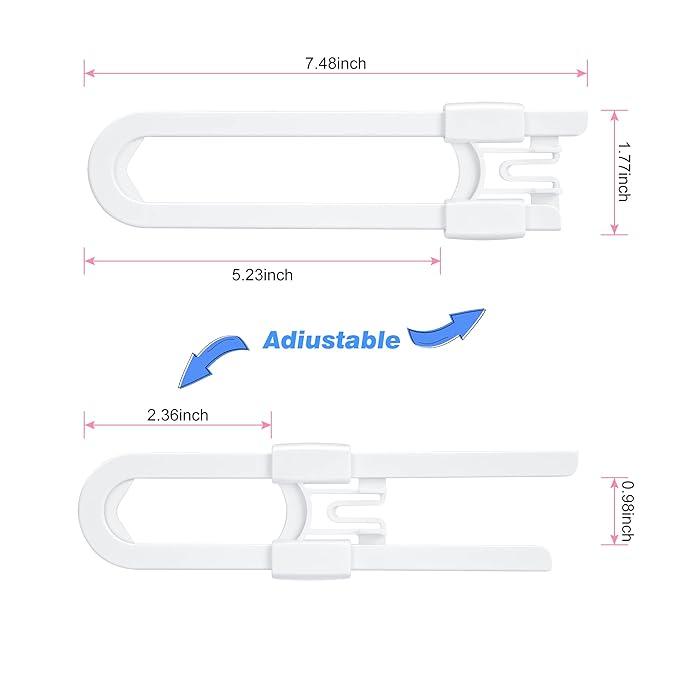 Vmaisi Baby Sliding Cabinet Locks - 4 Pack Adjustable U Shaped Child Safety Locks,Childproof Latches for Kitchen Bathroom Storage Cupboards Doors, Handles and Knobs White (4)