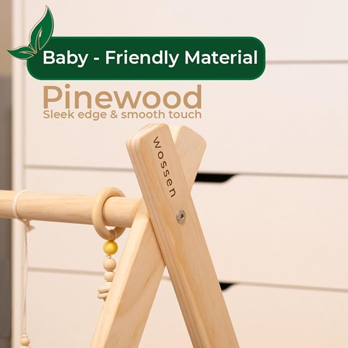 Wossen® Wooden Baby Play Gym Set and PlayTent Cover, Naturel Baby Gym, Reliable Toys, Ergonomic and Multipurpose Use, Mat and Play Tent Cover, Newborn Gift for Baby Girl and Boy