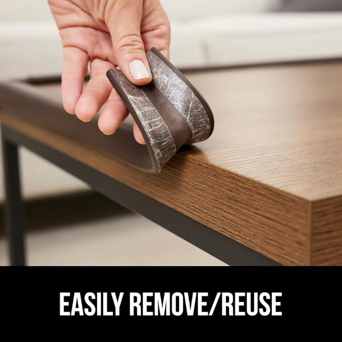 GORILLA GRIP Baby Proof Corners and Edges for Furniture, Kid Proofing Adhesive Table Corner Protectors, Heavy Duty Soft Rubber Foam Protection, Includes 8 Protective Safety Guards, 15 Feet, Brown