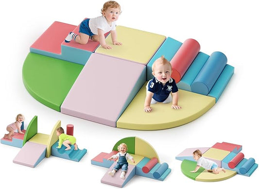 Lischwert Foam Climbing Blocks for Toddlers 1-3, 8pcs Soft Play Set with Crawling Exploration Toys, Indoor Outdoor Infant Safe Blocks for Baby Gym Toddler Playground