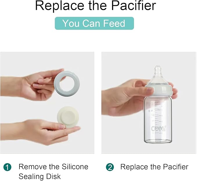 COMI Wide Neck Glass Breastmilk Collection n Storage Bottle, 4 Packs, 6oz with Screw Ring Sealing Disk; Re-markable Sealing Disc. BPA Free, Fits Breast Pumps & Nipples (3 Gray Lids + 3 Pink Lids)