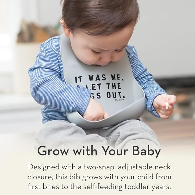 Baby Bib for Eating by Bella Tunno, Waterproof Silicone Bib with Large Food Catcher, Adjustable Fit for Babies 4-12 months & Toddlers 1-3 Years, Boys & Girls, Little Mister Mess