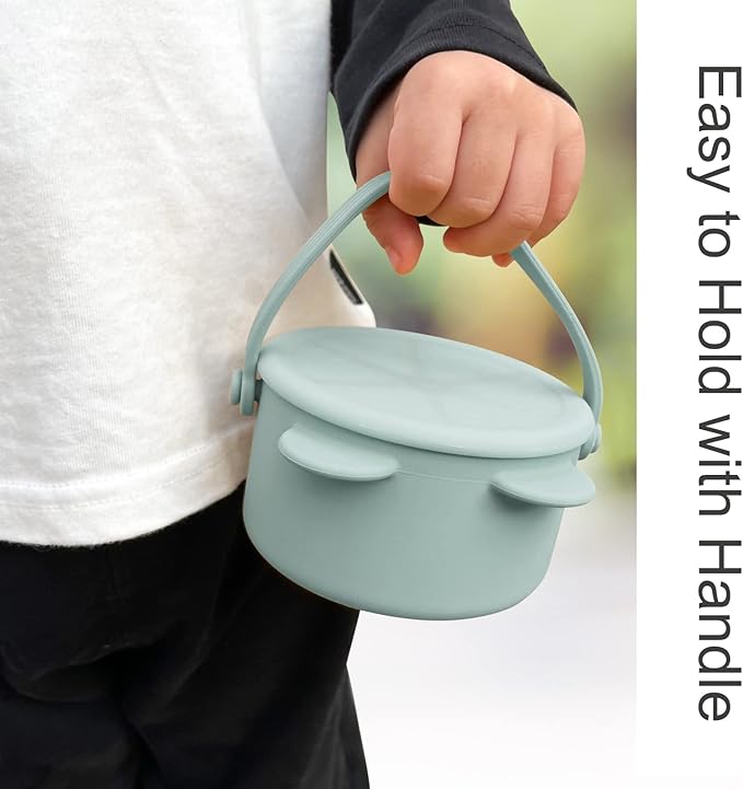 Snack Cups for Toddlers, Silicone Snacks Containers, Baby Food Catcher Spill Proof, Kid Snacks Holder with DustProof Lid, 2 Pack Dishwasher Safe and BPA Free 9 Oz