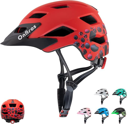 OnBros Kids Bike Helmet - Bike Helmets for 5-14 Boys or Girls with Visor, Children Bicycle Helmet for Skateboard Mountain Scooter Road Cycling, Lightweight and Adjustable 50-57CM