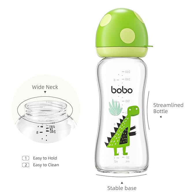 YOHKOH Natural Glass Baby Bottle with Natural Response Nipple, Newborn Anti-Colic Baby Bottles, Wide Neck Mushroom Cap Baby Bottle, Clear (8.8ounce (Pack of 4), Multicolour2)