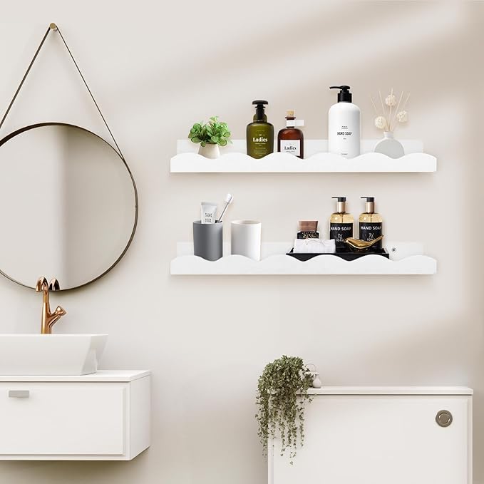 Nursery Book Shelves, 4 Pack White Floating Shelves for Wall, Wood Scalloped Shelves for Storage Books, Wall Book Shelf for Kids Rooms, Bedroom, Toddler Room, Baby Room, Nursery Decor