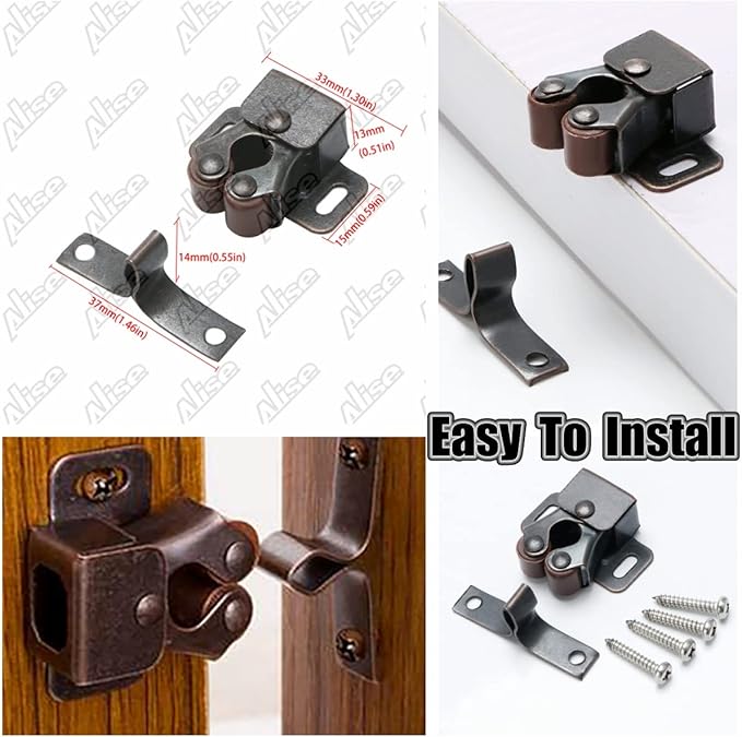 Alise Cabinet Door Latch,Cupboard Closet Doors Catch Closer Double Ball Roller Latches,Cold Rolled Steel Oil-Rubbed Bronze Copper CA1000-12P(Pack of 12)