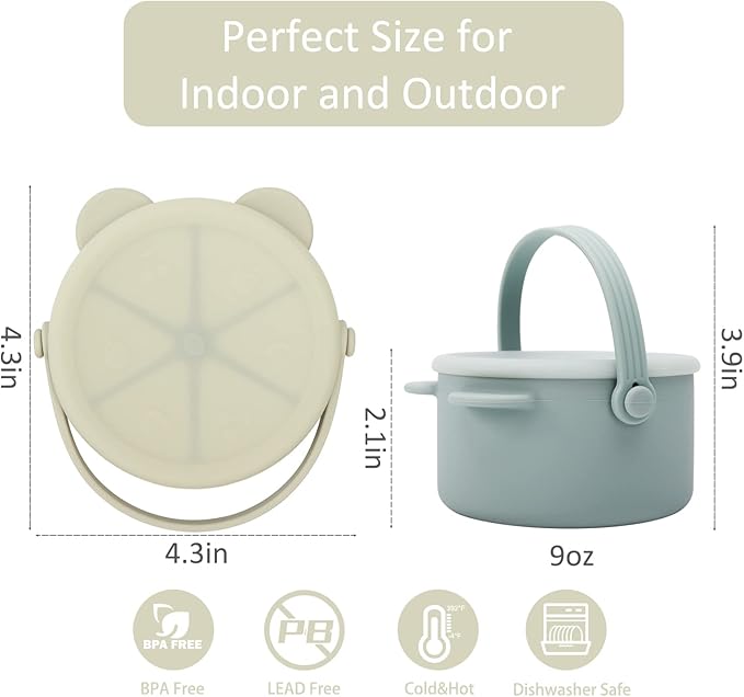 Snack Cups for Toddlers, Silicone Snacks Containers, Baby Food Catcher Spill Proof, Kid Snacks Holder with DustProof Lid, 2 Pack Dishwasher Safe and BPA Free 9 Oz