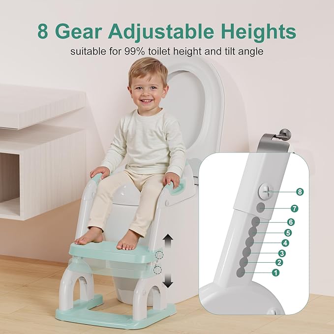 Potty Training Seat with Step Stool Ladder, Upgraded 2-in-1 Toddler Potty Training Toilet Seat with Non-Slip Step Splash Guard Handles and Waterproof Cushion, Toddler Potty Seat for Kids Boys Girls