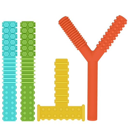 ERKOON Sensory Chew Toys for Autistic Children, 4 Pack Silicone Chewy Tube Oral Motor Tools for Sensory Kids with Autism, Biting, ADHD, SPD, Chewies with Special Needs, Teething Sticks Toys (4 Pack#3)