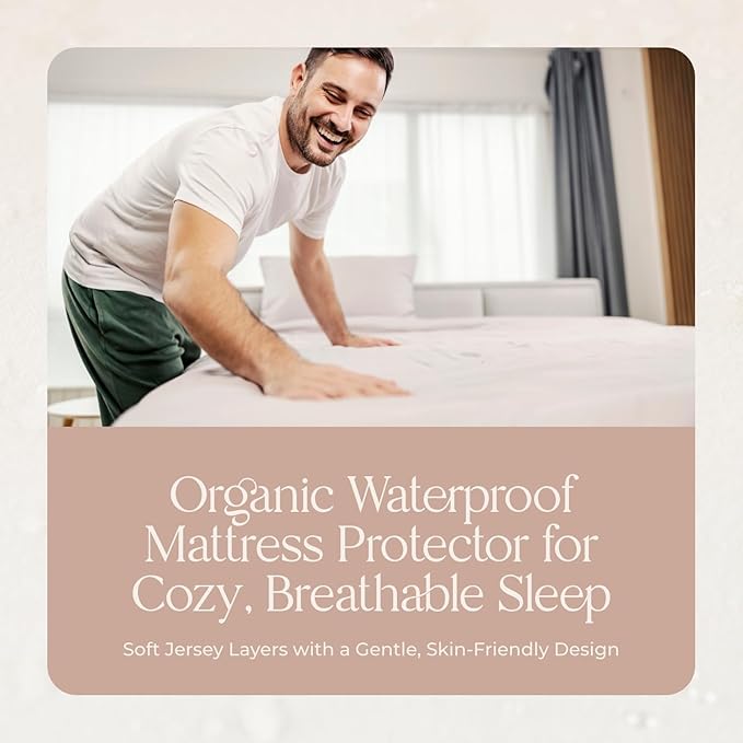 Organic Waterproof Mattress Protector Twin Size - 100% Waterproof Mattress Pad with Quiet & Breathable Triple Layer Protection - Fairtrade & GOTS Certified Durable Machine Washable Design (Twin)