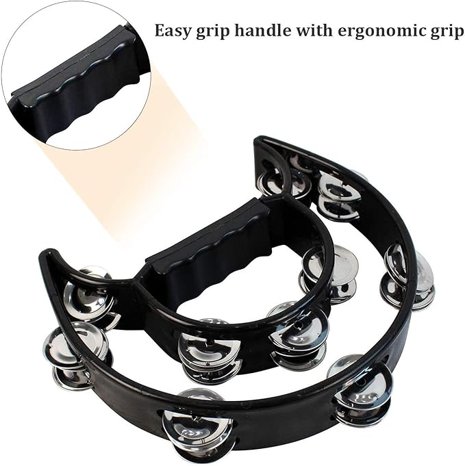 EastRock Double Row Tambourine,Metal Jingles Hand Held Percussion-Half Moon Tambourine for Adults, KTV, Party Black