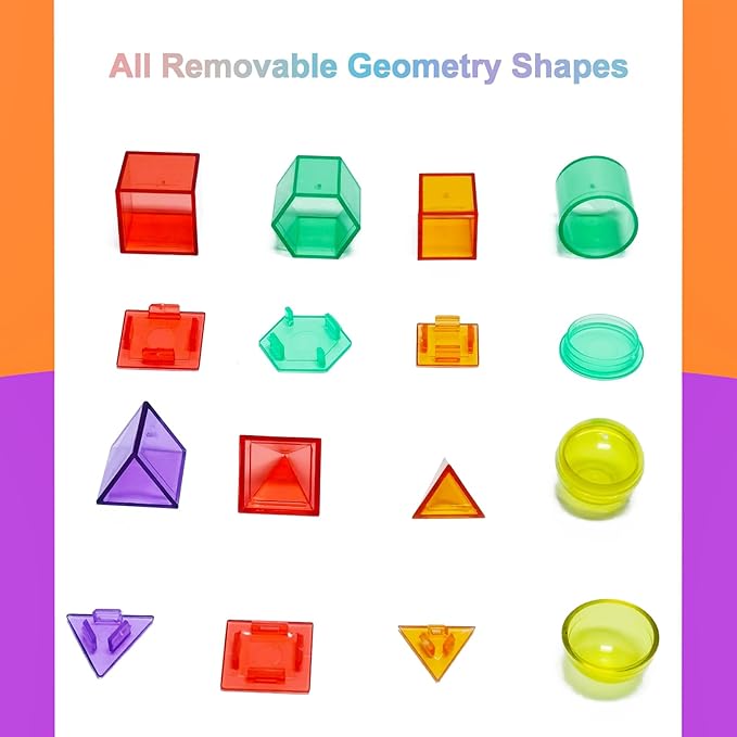 3D Geometric Solids 60 Pcs for Kids Translucent Geometric Shapes for Geometry Beginnings,Light Table Manipulatives Toy Math Helper School Supplies