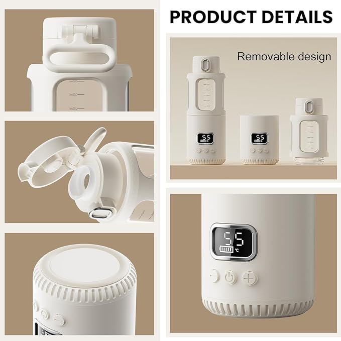 Dollox Portable Bottle Warmer for Travel 12oz Large Capacity Baby Portable Water Warmer for Formula, Breastmilk, Milk, 10000mAh, Wireless, Fast Heating Suitable for Baby Outdoor Travel, Car, Airplane