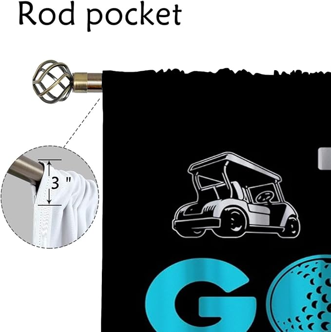 Golf Blackout Curtains for Boy Girl Room Darkening Decor,Sports Themed Golfers and Cars Bedroom Living Room Home Rod Pocket Thermal Insulated Window Curtain/Drapes Panel,84x84 Inch…