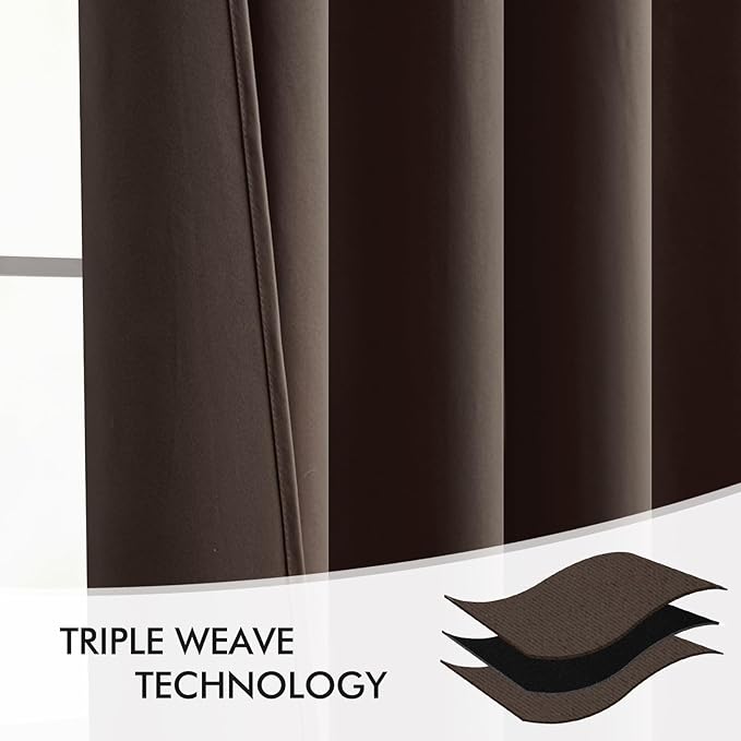 MIULEE Chocolate Brown Back Tab Blackout Curtains 108 Inch Long 2 Panels Set for Bedroom, Rod Pocket/Pinch Pleat Extra Long Thermal Insulated Living Room Darkening Pleated Light Blocking Drapes