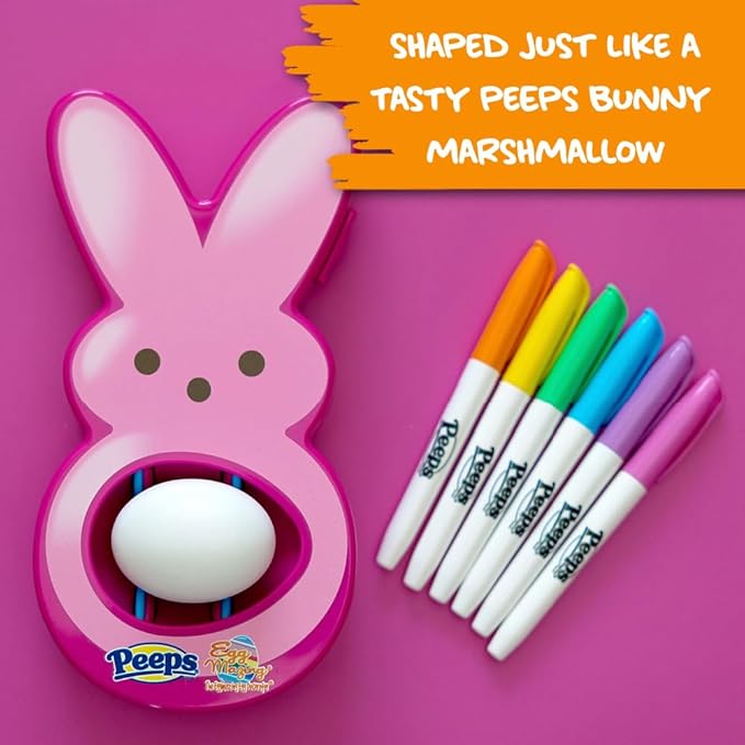 The Eggmazing Egg Decorator - Peeps Bunny - Arts and Craft Set Includes 6 Colorful Quick Drying, Non-Toxic Markers - Pink - Packaging May Vary